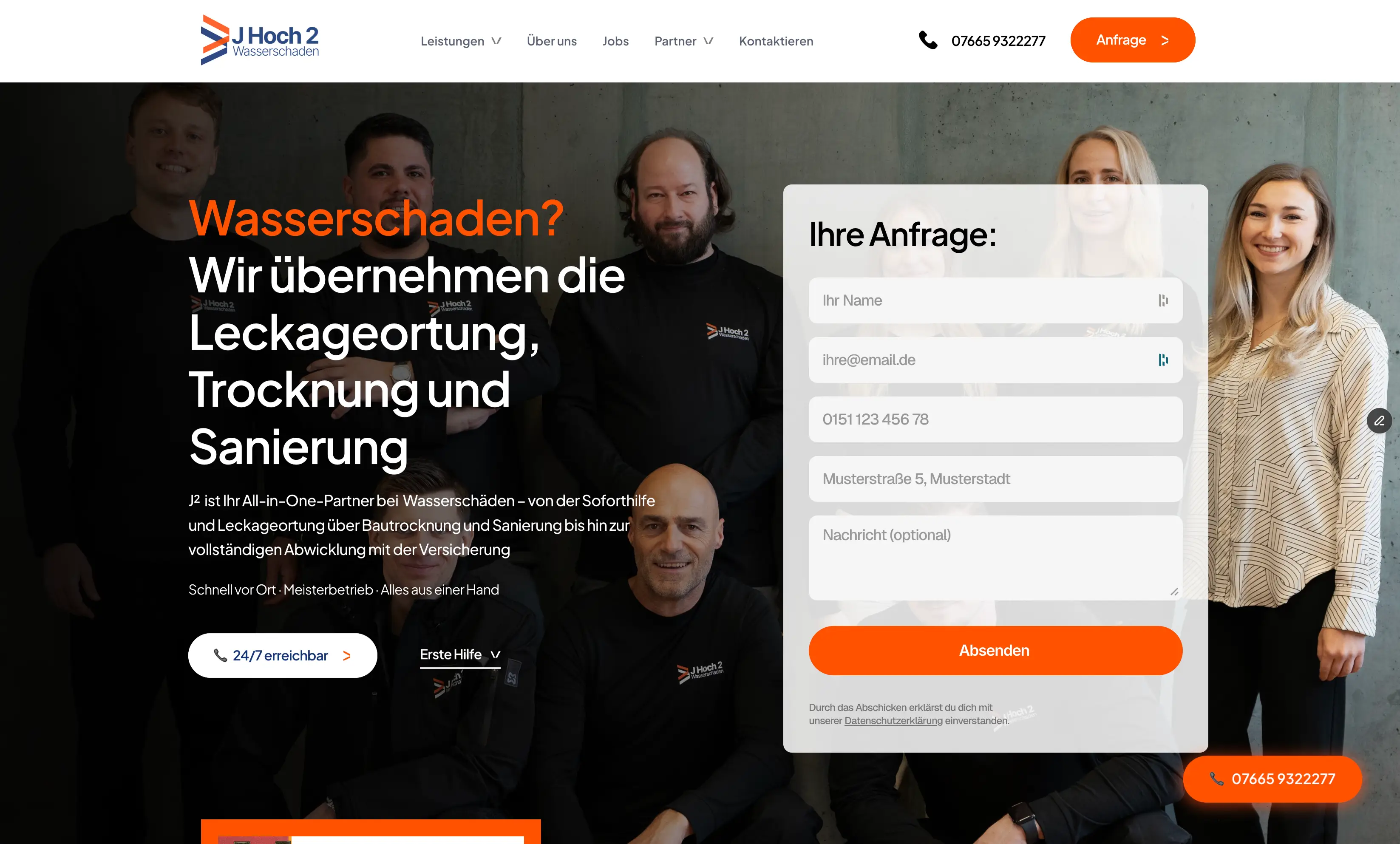 Website-Projekt Jhoch2 Wasserschaden
